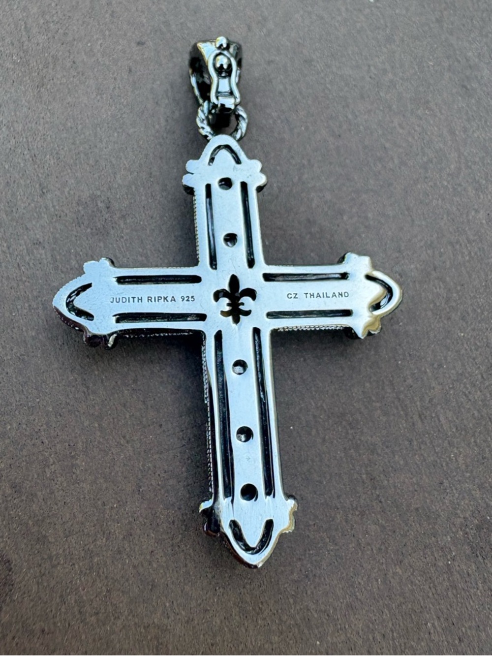 Judith Ripka 925 CZ Sterling Silver Cross Pendant Gunmetal Enhancer pendant - Picture 6 of 17